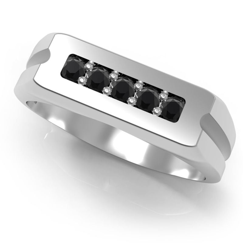 Image of ID 1 Men's 050 CT TW Enhanced Black Natural Diamond Wedding Band in Solid 10K White Gold