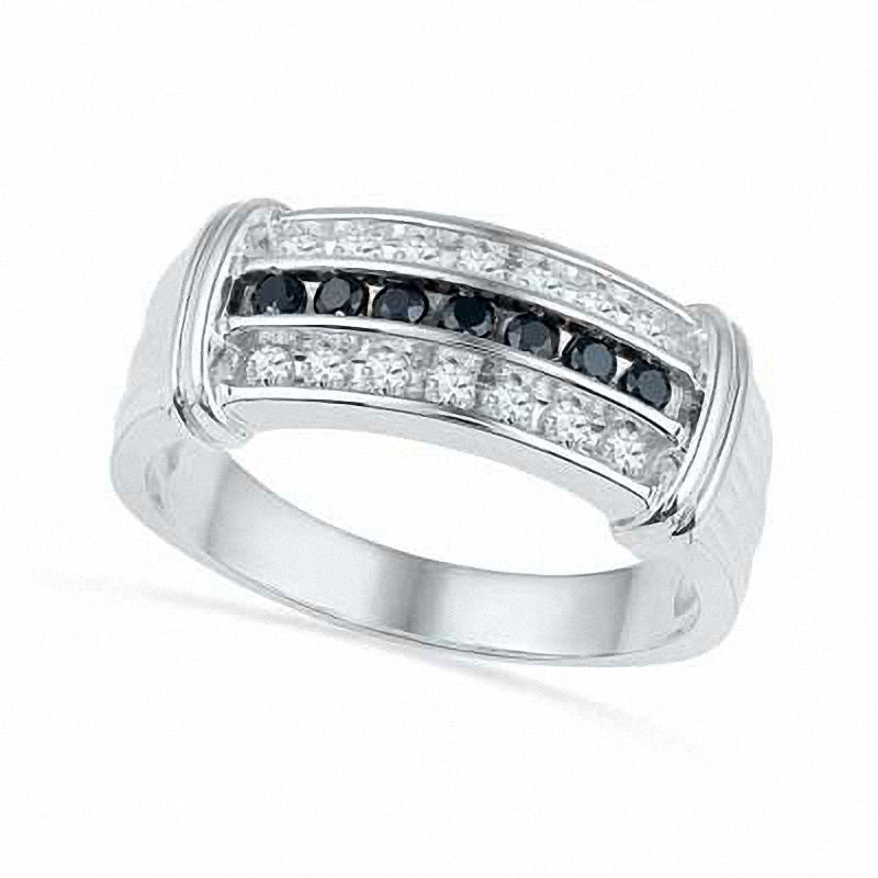 Image of ID 1 Men's 050 CT TW Enhanced Black and White Natural Diamond Ring in Solid 10K White Gold