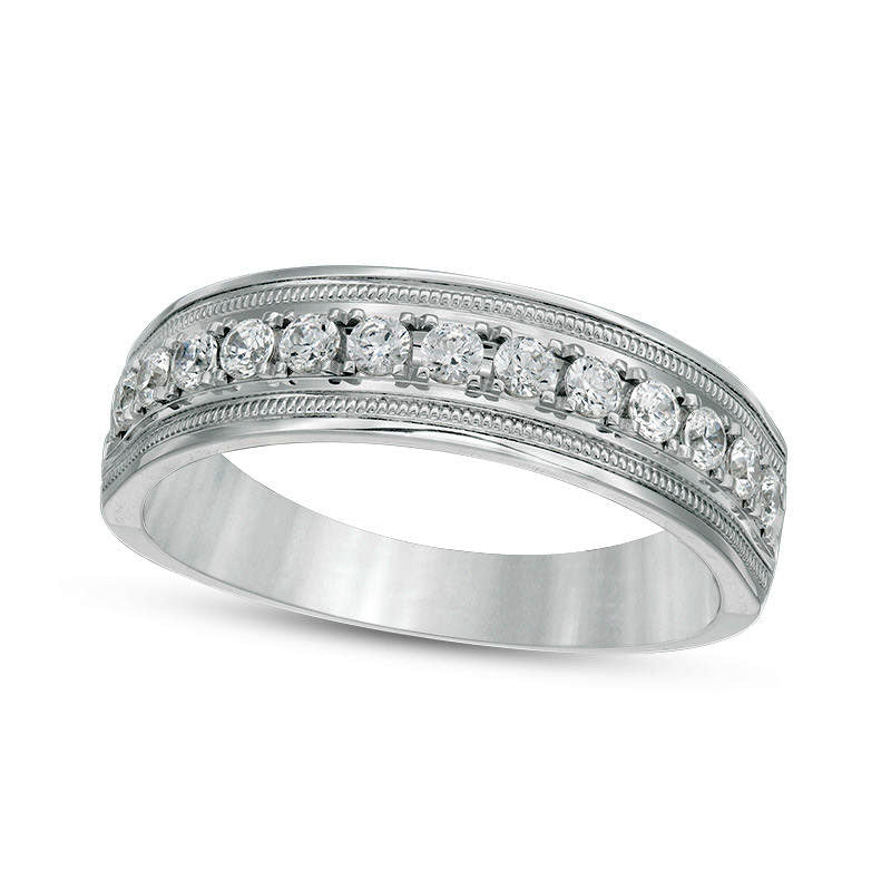 Image of ID 1 Men's 050 CT TW Natural Diamond Antique Vintage-Style Wedding Band in Solid 10K White Gold