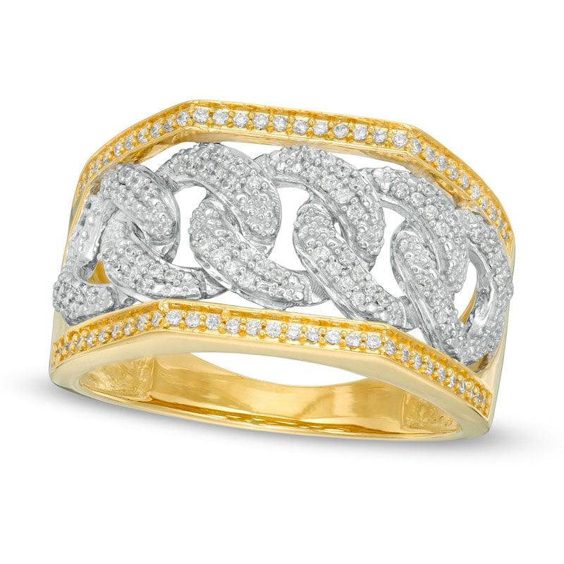 Image of ID 1 Men's 050 CT TW Natural Diamond Chain Link Ring in Solid 10K Two-Tone Gold