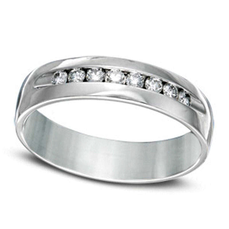 Image of ID 1 Men's 050 CT TW Natural Diamond Channel Anniversary Band in Solid 14K White Gold (I/SI2)