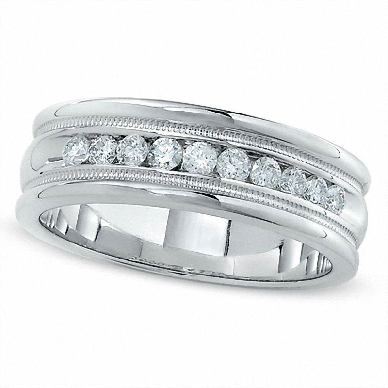 Image of ID 1 Men's 050 CT TW Natural Diamond Channel Milgrain Band in Solid 14K White Gold