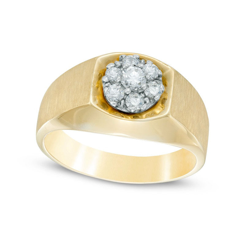 Image of ID 1 Men's 050 CT TW Natural Diamond Cluster Comfort Fit Ring in Solid 10K Yellow Gold