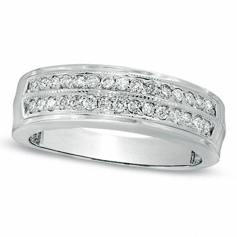 Image of ID 1 Men's 050 CT TW Natural Diamond Double Row Wedding Band in Solid 10K White Gold