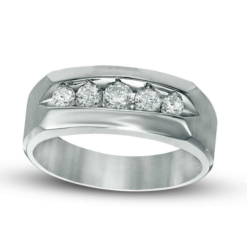Image of ID 1 Men's 050 CT TW Natural Diamond Five Stone Brushed Wedding Band in Solid 10K White Gold
