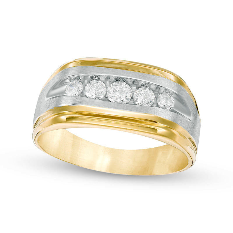 Image of ID 1 Men's 050 CT TW Natural Diamond Five Stone Wedding Band in Solid 14K Two-Tone Gold