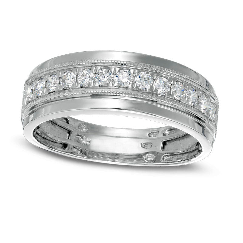 Image of ID 1 Men's 050 CT TW Natural Diamond Milgrain Wedding Band in Solid 10K White Gold
