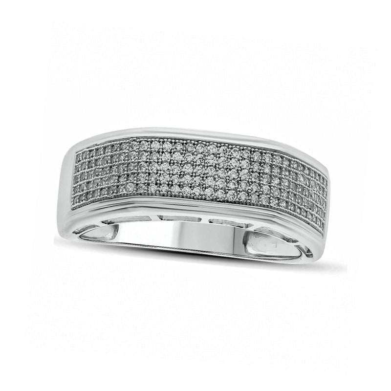 Image of ID 1 Men's 050 CT TW Natural Diamond Multi-Row Wedding Band in Solid 10K White Gold