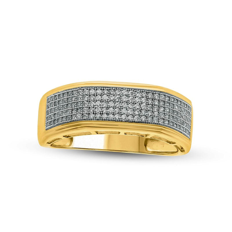 Image of ID 1 Men's 050 CT TW Natural Diamond Multi-Row Wedding Band in Solid 10K Yellow Gold
