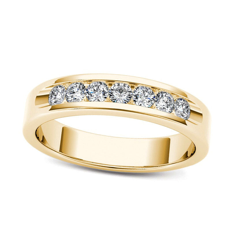 Image of ID 1 Men's 050 CT TW Natural Diamond Seven Stone Wedding Band in Solid 14K Gold