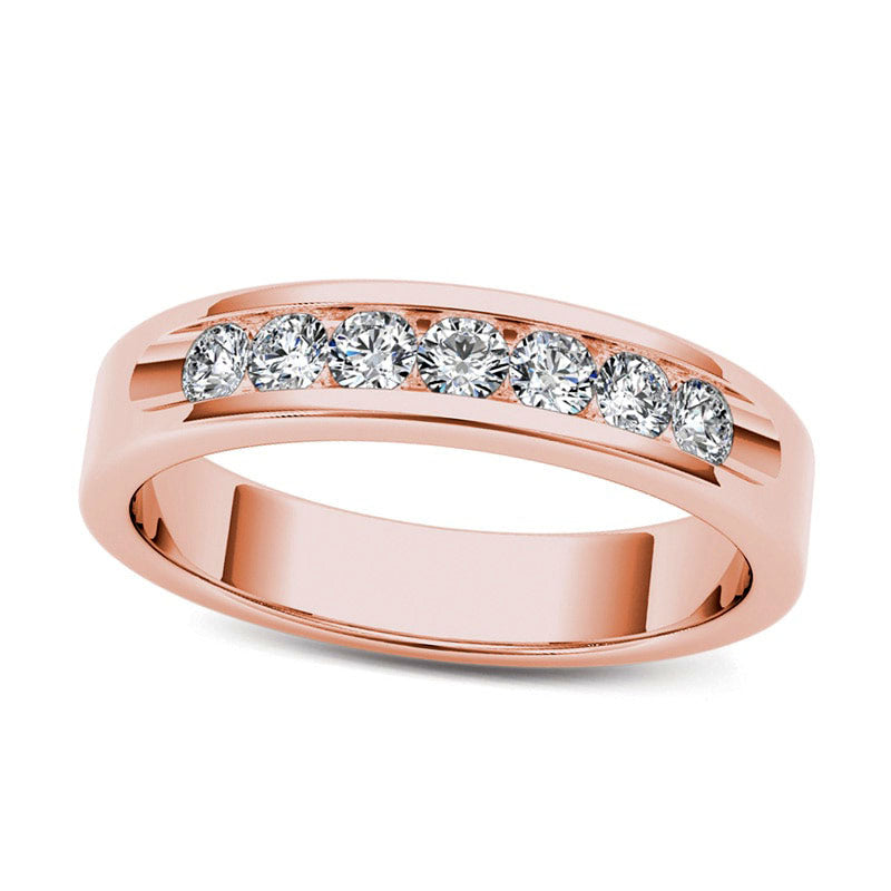 Image of ID 1 Men's 050 CT TW Natural Diamond Seven Stone Wedding Band in Solid 14K Rose Gold