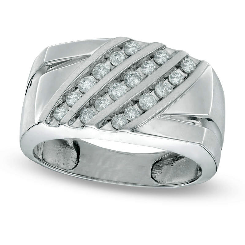 Image of ID 1 Men's 050 CT TW Natural Diamond Slant Ring in Solid 14K White Gold