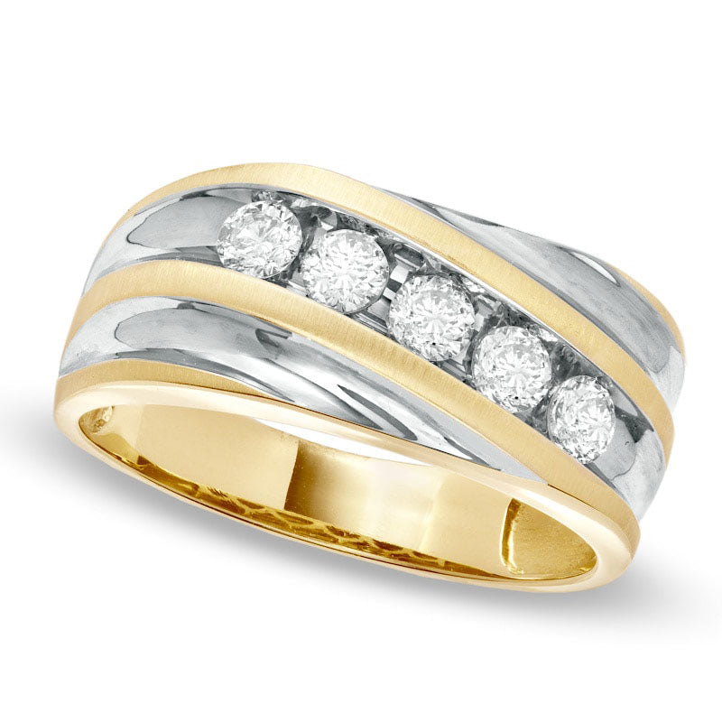 Image of ID 1 Men's 050 CT TW Natural Diamond Slant Wedding Band in Solid 14K Two-Tone Gold