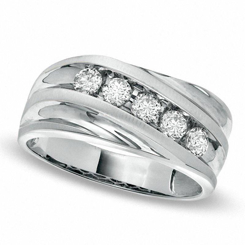 Image of ID 1 Men's 050 CT TW Natural Diamond Slant Wedding Band in Solid 14K White Gold