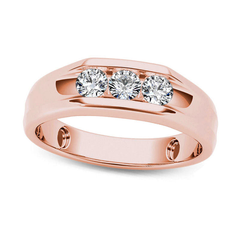 Image of ID 1 Men's 050 CT TW Natural Diamond Three Stone Wedding Band in Solid 14K Rose Gold