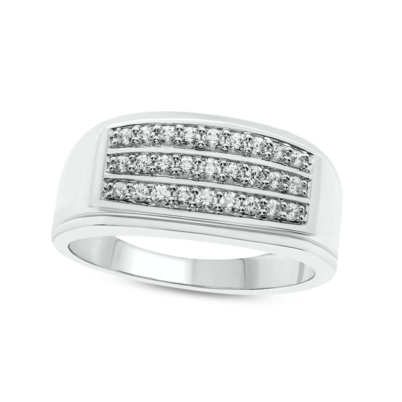 Image of ID 1 Men's 050 CT TW Natural Diamond Tripe Row Stepped Shank Ring in Solid 10K White Gold