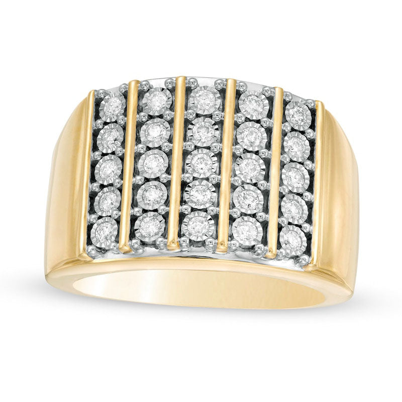 Image of ID 1 Men's 050 CT TW Natural Diamond Vertical Five Row Ring in Solid 10K Yellow Gold
