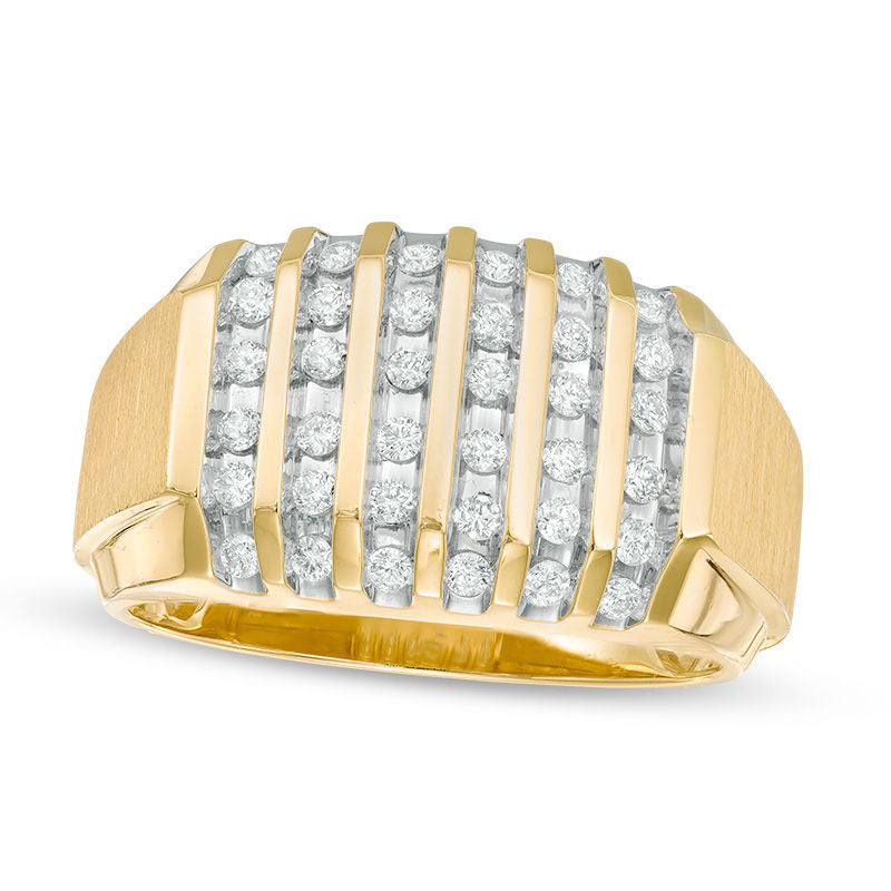 Image of ID 1 Men's 050 CT TW Natural Diamond Vertical Multi-Row Ring in Solid 10K Yellow Gold