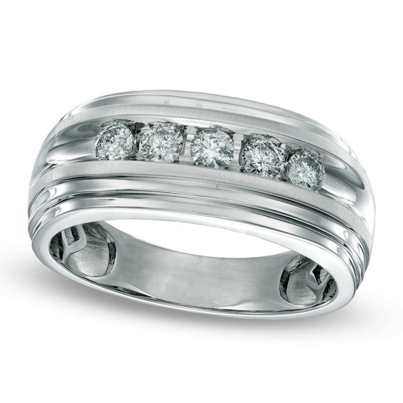 Image of ID 1 Men's 050 CT TW Natural Diamond Wedding Band in Solid 14K White Gold