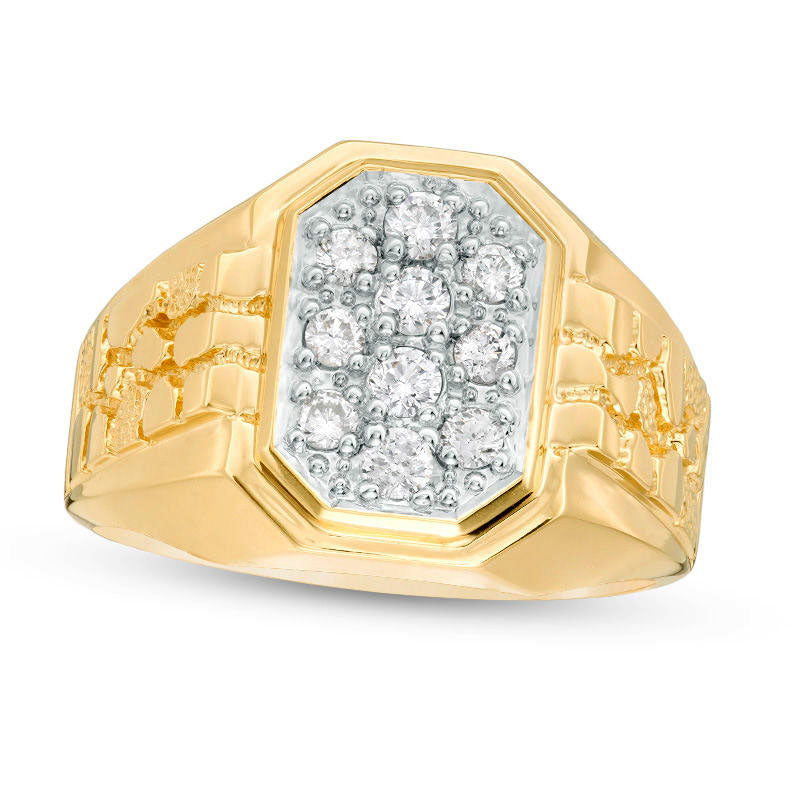 Image of ID 1 Men's 050 CT TW Octagonal Composite Natural Diamond Nugget center Stripe Ring in Solid 10K Yellow Gold