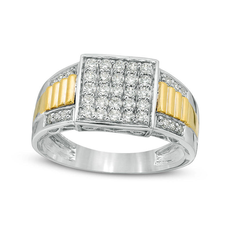 Image of ID 1 Men's 063 CT TW Composite Natural Diamond Stepped Shank Ring in Sterling Silver and Solid 10K Yellow Gold