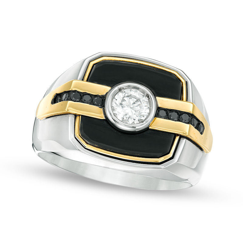 Image of ID 1 Men's 063 CT TW Enhanced Black and White Natural Diamond Signet Ring in Solid 14K Two-Tone Gold and Black Rhodium
