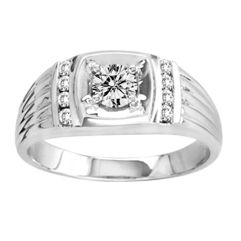 Image of ID 1 Men's 063 CT TW Natural Diamond Ring in Solid 14K White Gold (J/I2)