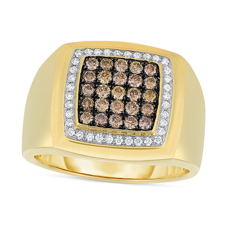 Image of ID 1 Men's 075 CT TW Champagne and White Natural Diamond Square Composite Ring in Solid 14K Gold