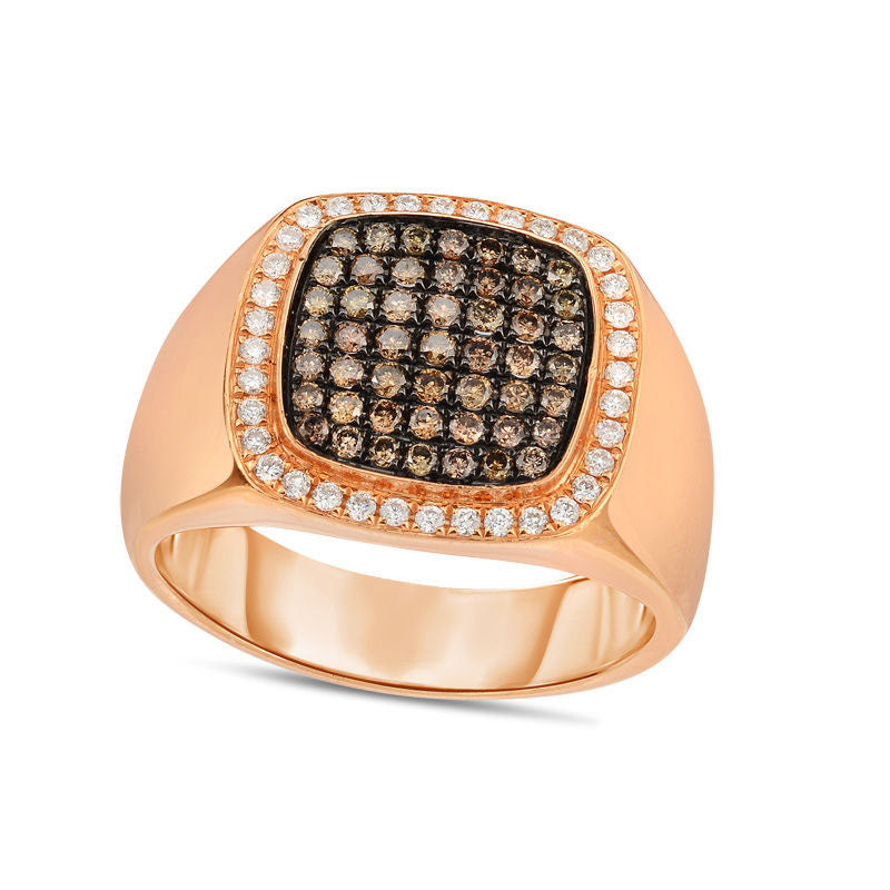 Image of ID 1 Men's 075 CT TW Champagne and White Natural Diamond Square Composite Ring in Solid 14K Rose Gold