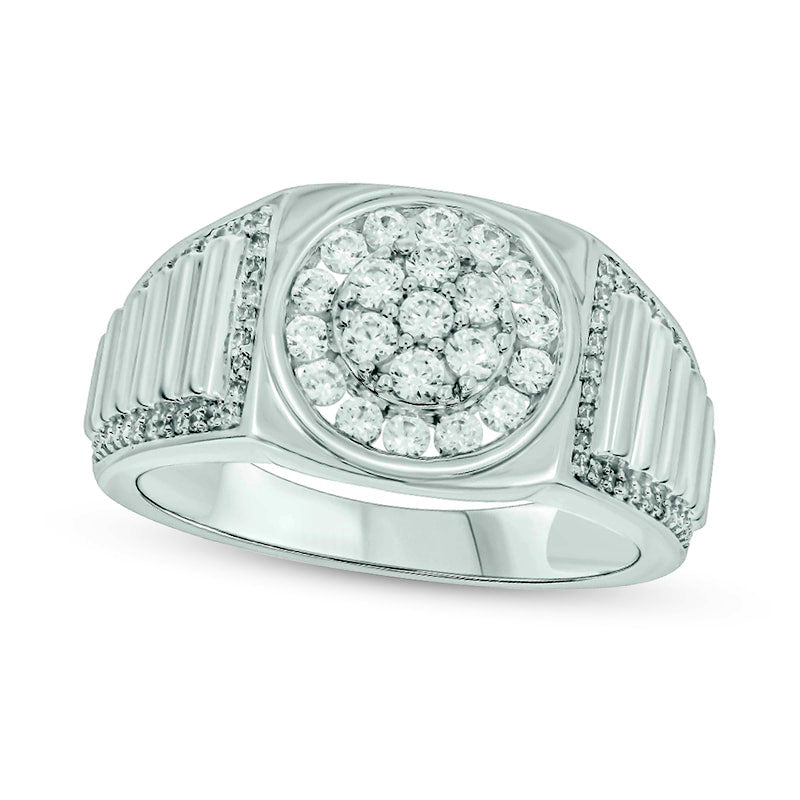 Image of ID 1 Men's 075 CT TW Composite Natural Diamond Ribbed Shank Ring in Solid 10K White Gold