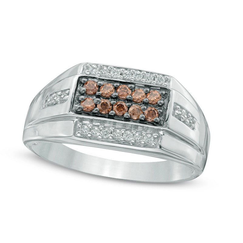 Image of ID 1 Men's 075 CT TW Enhanced Champagne and White Natural Diamond Ring in Sterling Silver
