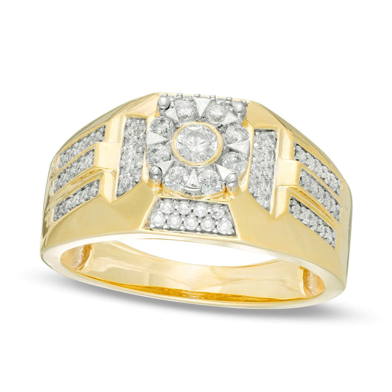 Image of ID 1 Men's 075 CT TW Natural Diamond Cross Ring in Solid 10K Yellow Gold