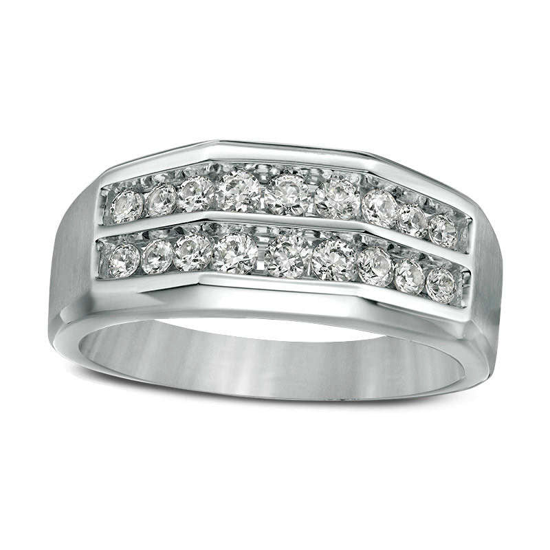 Image of ID 1 Men's 075 CT TW Natural Diamond Double Row Channel-Set Anniversary Band in Solid 10K White Gold