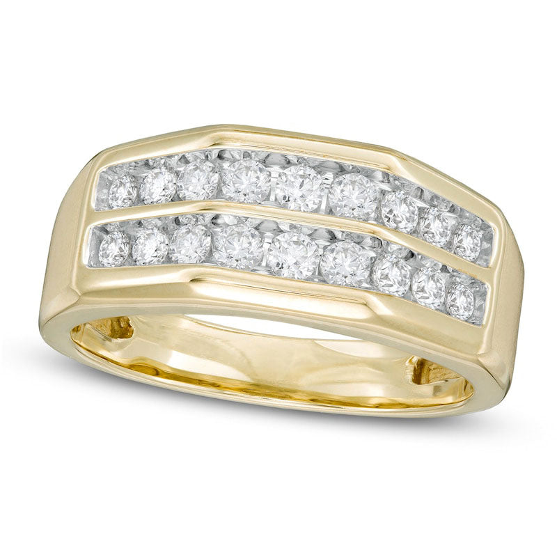 Image of ID 1 Men's 075 CT TW Natural Diamond Double Row Wedding Band in Solid 10K Yellow Gold