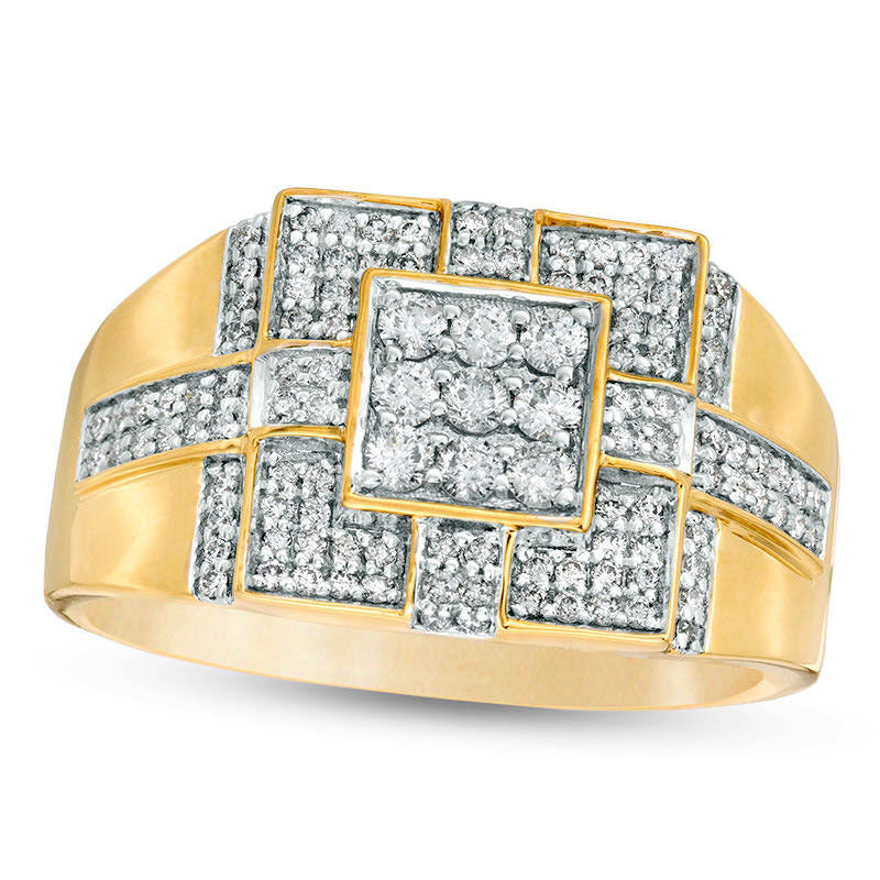 Image of ID 1 Men's 075 CT TW Square Composite Natural Diamond Tiered Cross Ring in Solid 14K Gold