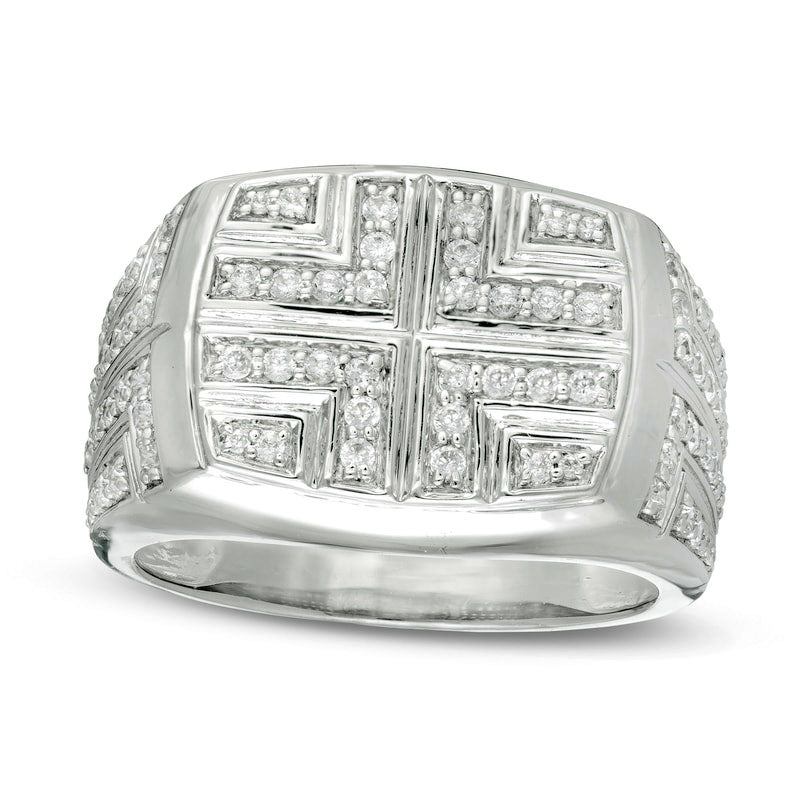 Image of ID 1 Men's 088 CT TW Natural Diamond Bold Cross Signet Ring in Solid 10K White Gold