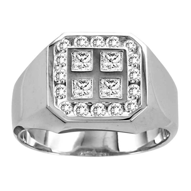 Image of ID 1 Men's 088 CT TW Square-Cut and Round Natural Diamond Ring in Solid 14K White Gold (I/SI1)