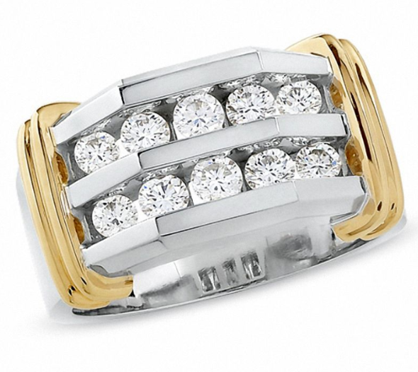 Image of ID 1 Men's 1 CT TW Diamond Double Row Band in 10K Two-Tone Gold