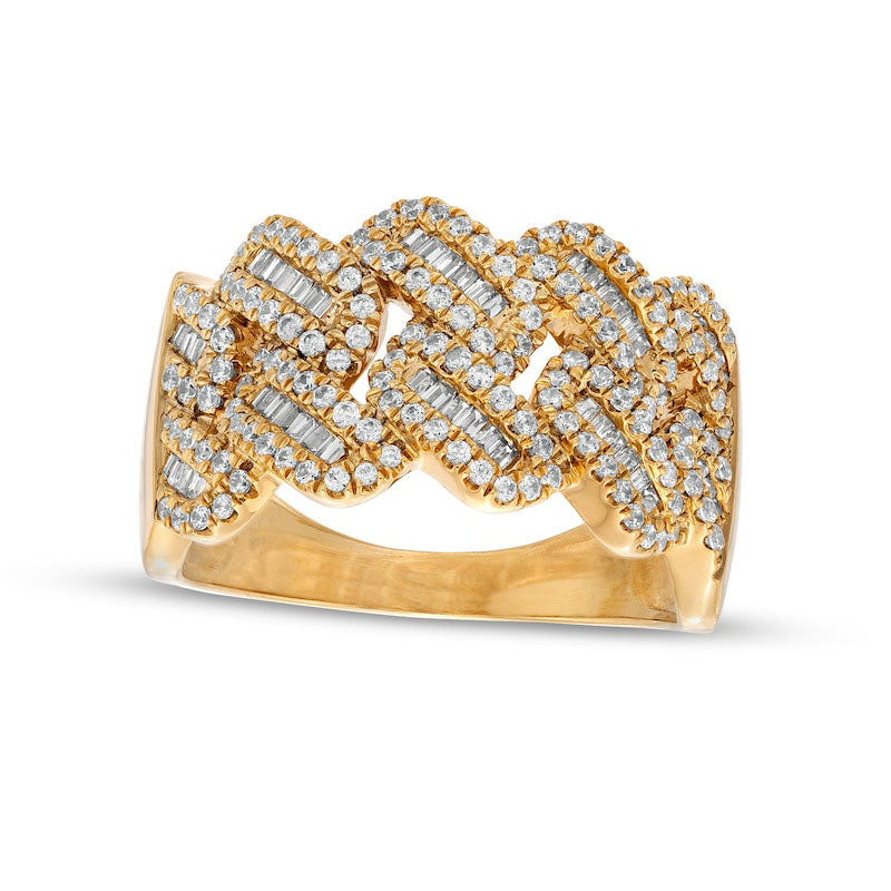 Image of ID 1 Men's 10 CT TW Baguette and Round Natural Diamond Curb Chain Link Ring in Solid 10K Yellow Gold