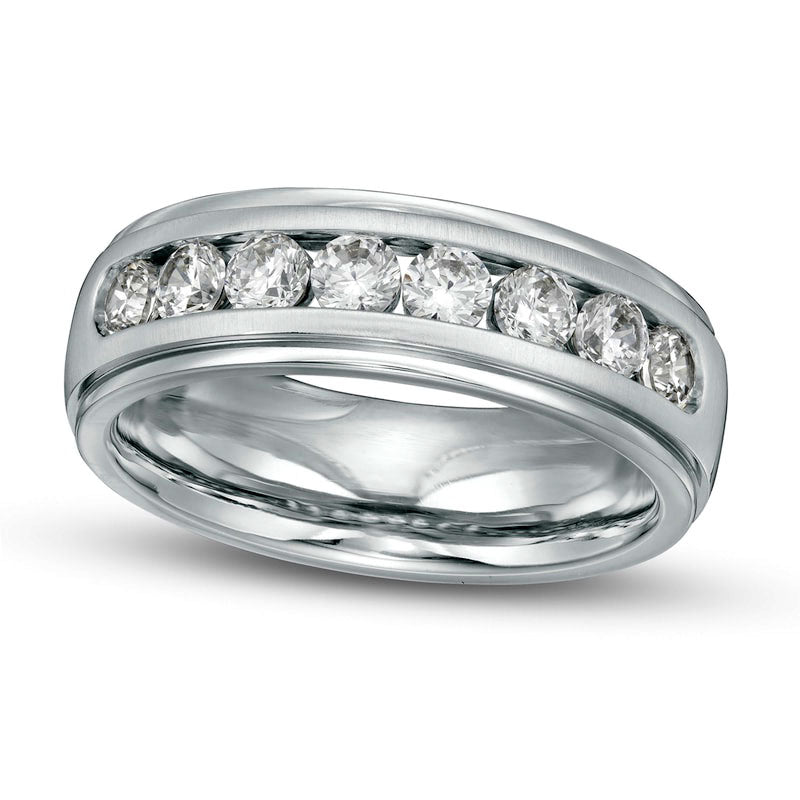 Image of ID 1 Men's 10 CT TW Certified Lab-Created Diamond Wedding Band in Solid 14K White Gold (F/VS2) - Size 10