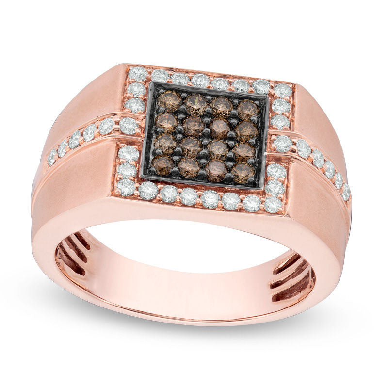 Image of ID 1 Men's 10 CT TW Composite Champagne and White Natural Diamond Frame Signet Ring in Solid 10K Rose Gold