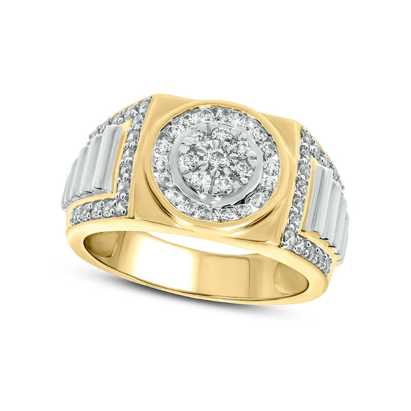 Image of ID 1 Men's 10 CT TW Composite Natural Diamond Frame Ribbed Shank Signet Ring in Solid 10K Two-Toned Gold