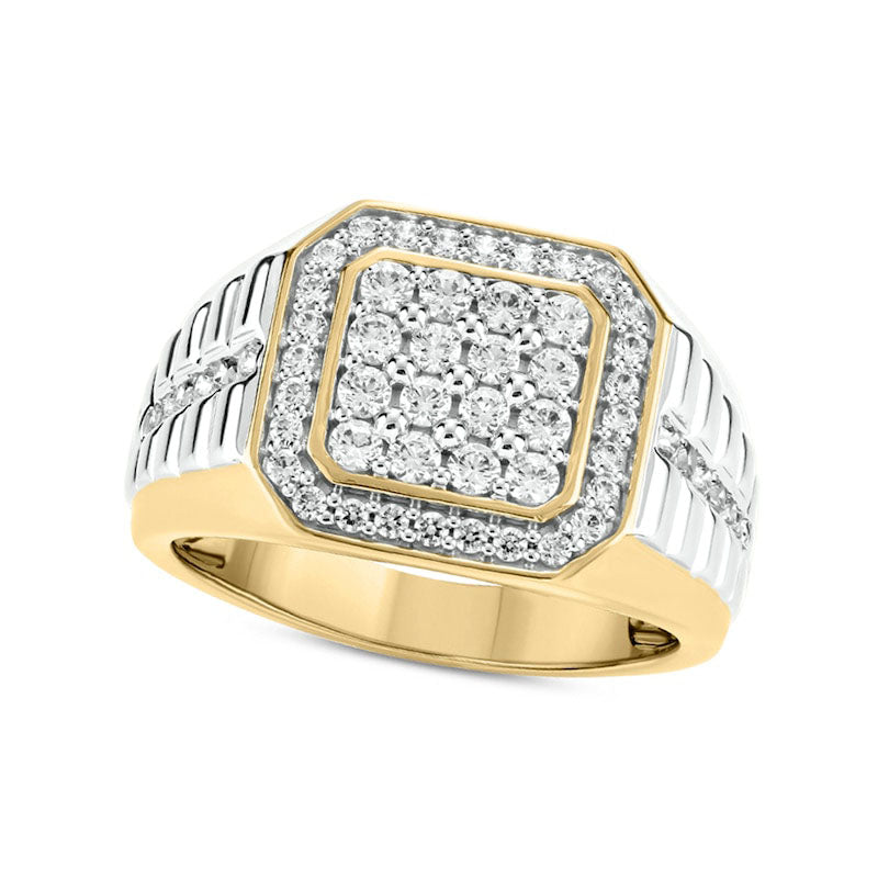 Image of ID 1 Men's 10 CT TW Composite Natural Diamond Octagonal Frame Ribbed Shank Ring in Solid 10K Two-Tone Gold