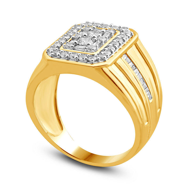 Image of ID 1 Men's 10 CT TW Composite Natural Diamond Rectangle Signet Ring in Solid 10K Yellow Gold