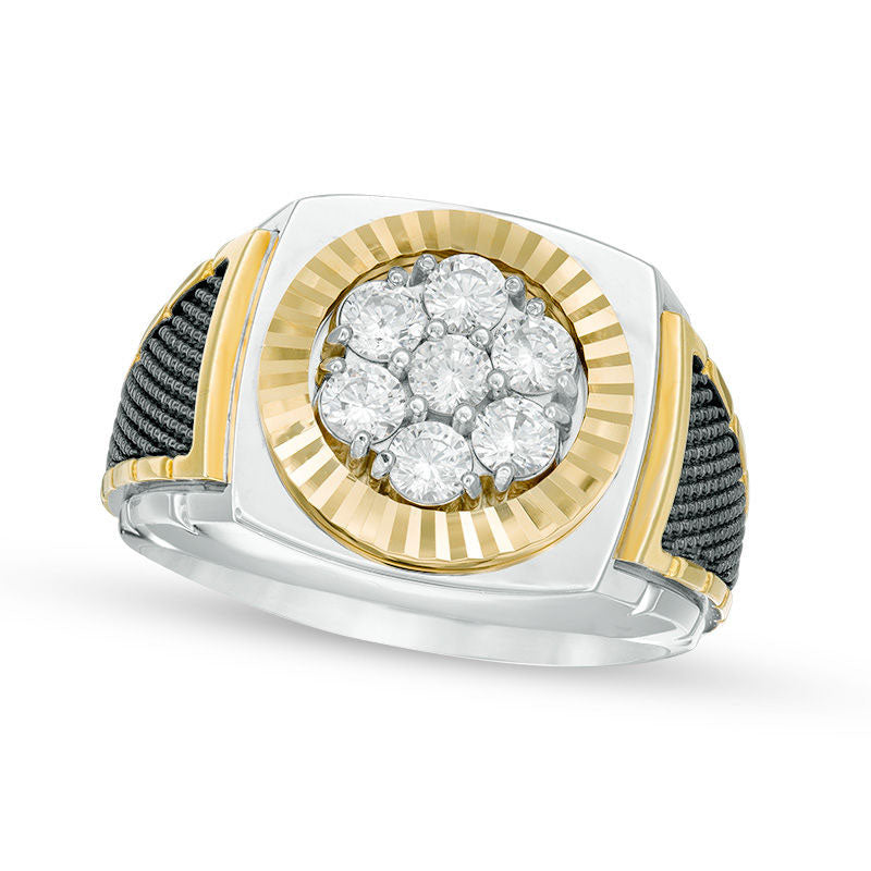 Image of ID 1 Men's 10 CT TW Composite Natural Diamond Signet Ring in Solid 10K Two-Tone Gold and Black Rhodium