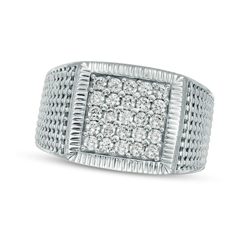 Image of ID 1 Men's 10 CT TW Composite Natural Diamond Square Frame Basket Weave Shank Ring in Solid 10K White Gold - Size 10