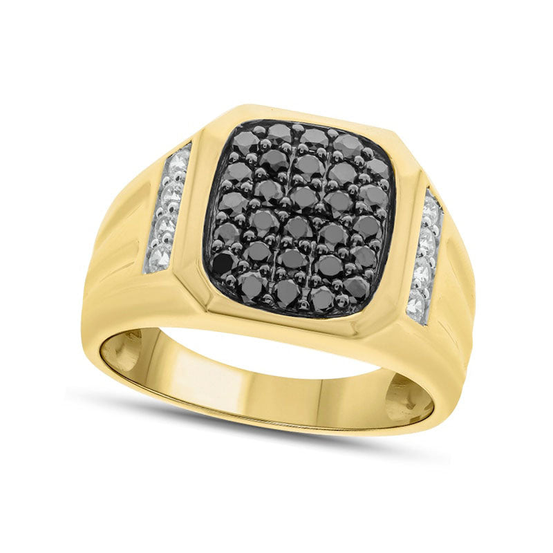 Image of ID 1 Men's 10 CT TW Enhanced Black and White Composite Natural Diamond Octagonal Ring in Solid 10K Yellow Gold