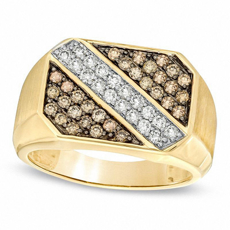 Image of ID 1 Men's 10 CT TW Enhanced Champagne and White Natural Diamond Ring in Solid 10K Yellow Gold