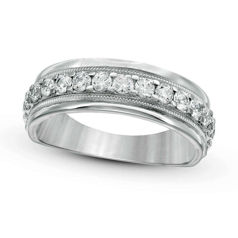 Image of ID 1 Men's 10 CT TW Natural Diamond Antique Vintage-Style Wedding Band in Solid 10K White Gold