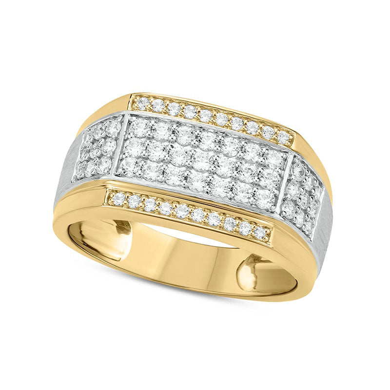 Image of ID 1 Men's 10 CT TW Natural Diamond Border Triple Row Stepped Edge Signet Ring in Solid 10K Two-Tone Gold
